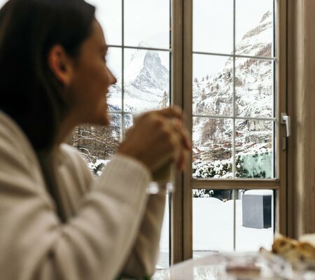 Hotel mit Blick auf das Matterhorn: schon beim Frühstück